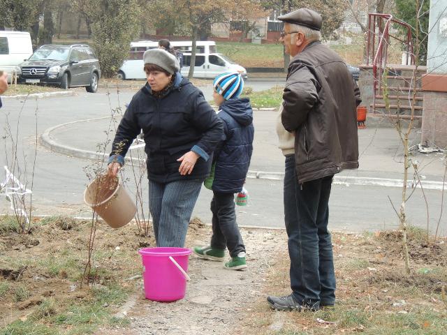 Посадивши дерева, мешканці відразу ж взялися їх поливати, аби гарно росли